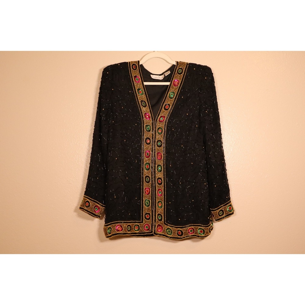 Vintage Laurence Kazar Women's Size Large Silk Beaded Jeweled Evening Jacket